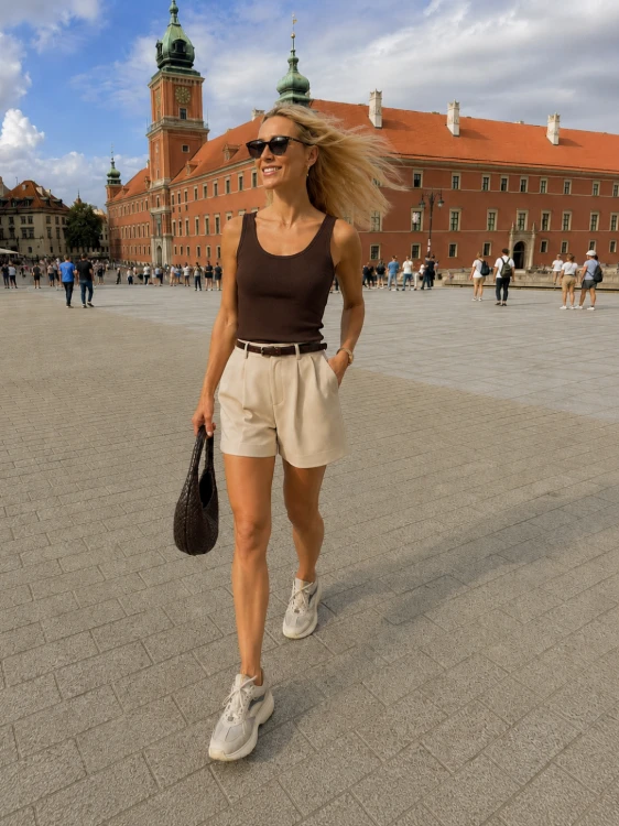 Prążkowany top bez rękawów z wiskozy w kolorze ciemnobrązowym